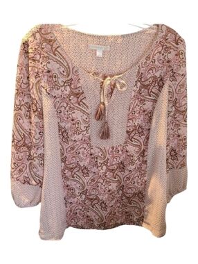 WESTPORT 1962 Long Sleeve Bohemian 3/4 Sleeve Pink Paisley Blouse Size Large